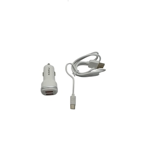 Incarcator auto Fast Charge, 2 x USB, cablu usb - Type C, 2.4 A de culoare alba