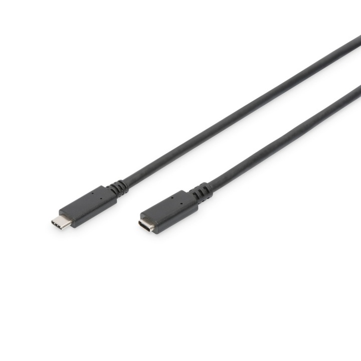 Удължителен кабел USB 3.1 Gen 2 тип C мъжки към USB тип C женски, 70 cm, Digitus, PD, 20V 5A 100W, 10 Gbps, черен
