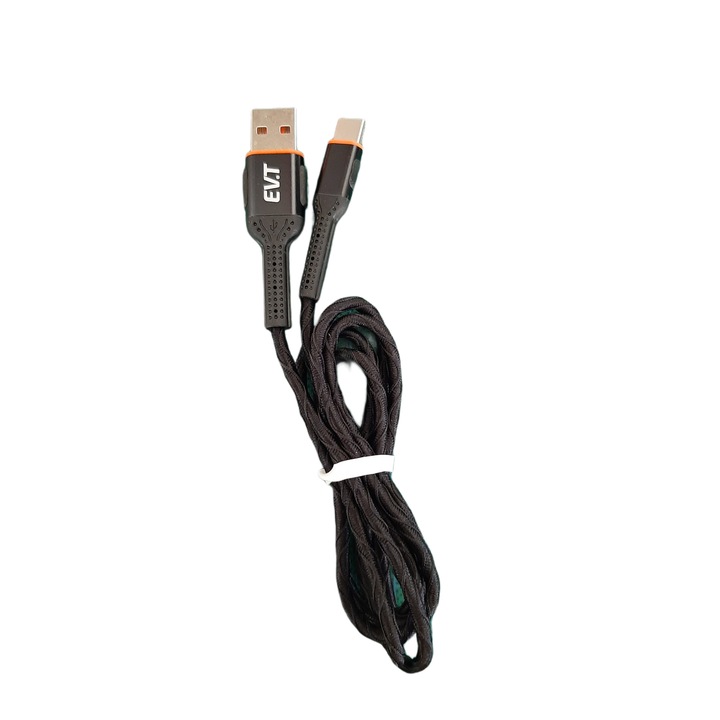 Cablu de incarcare rapida si transfer de date, 1m, USB-C, EVTrend® Premium, pentru telefon sau tableta Android, conector USB, conector USB-C, Negru