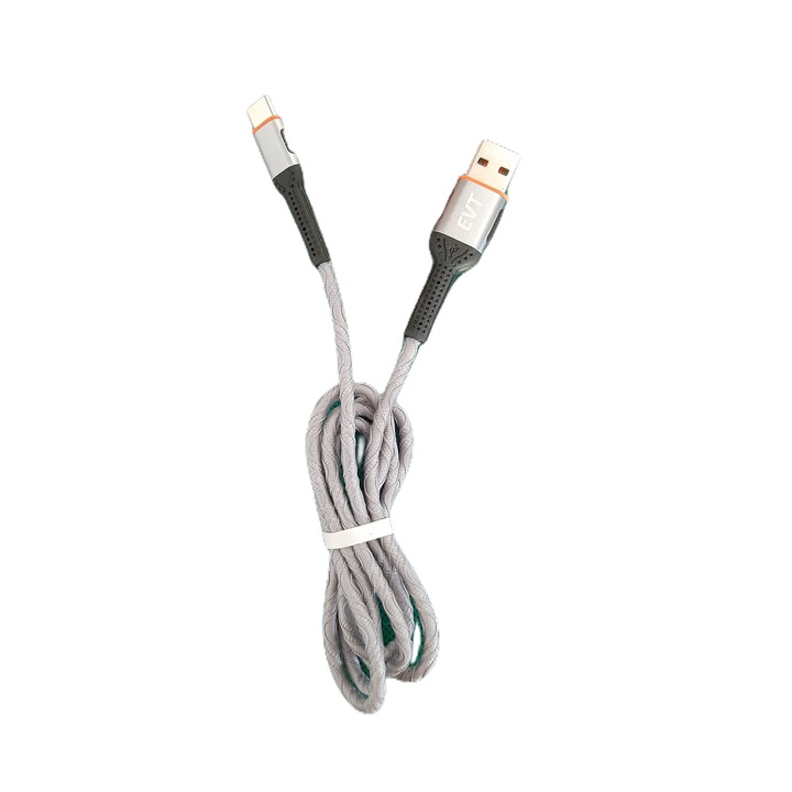 Cablu de incarcare rapida si transfer de date, 1m, USB-C, EVTrend® Premium, pentru telefon sau tableta Android, conector USB, conector USB-C, Gri