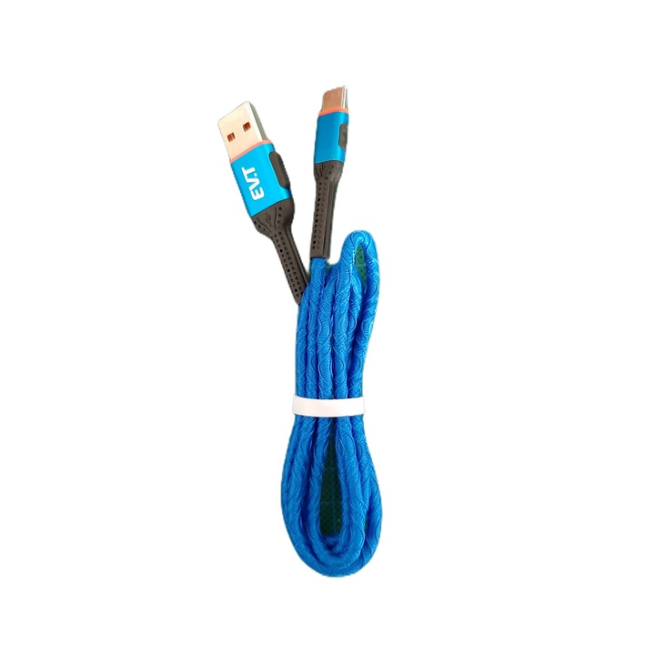 Cablu de incarcare rapida si transfer de date, 1m, USB-C, EVTrend® Premium, pentru telefon sau tableta Android, conector USB, conector USB-C, Albastru