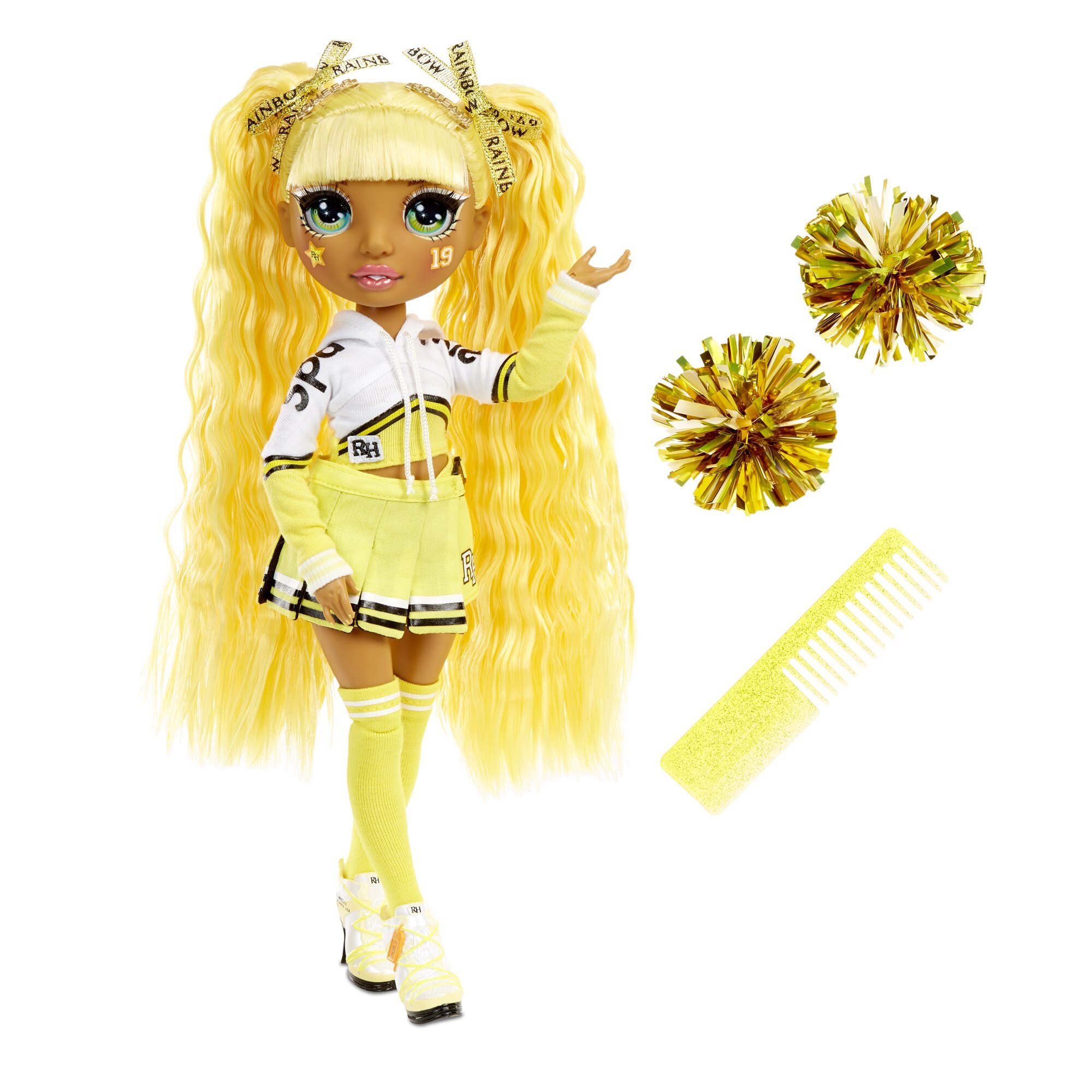 Papusa Rainbow High, Cheer Sunny Madison cu accesorii, 28 cm