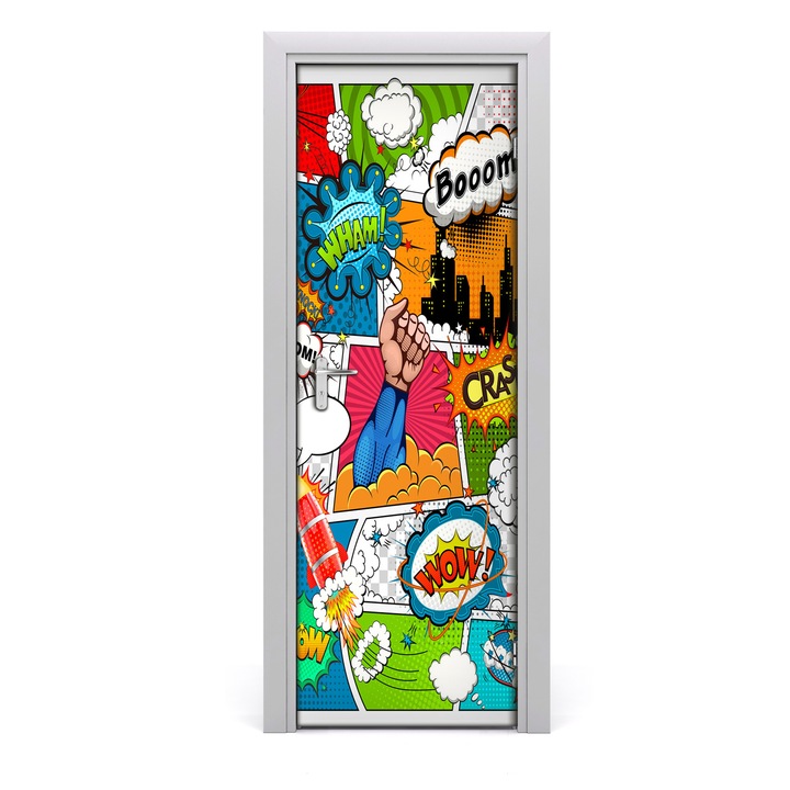 Dekoracios Matricak, Ajtómatrica, Tulup, Fali Képregények, Kék, 010120130040000008676, 75 cm x 205 cm