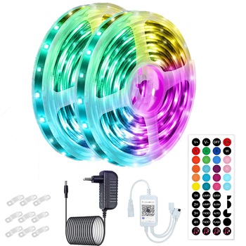 Kit Banda LED RGB Vaxiuja, 10 Metri, Sincroniza Muzica, Bluetooth Controlul APP, Telecomanda 44 Taste, SMD 5050, 12V, Multicolor Kit Banda LED RGB Vaxiuja, 10 Metri, Sincroniza Muzica, Bluetooth Controlul APP, Telecomanda 44 Taste, SMD 5050, 12V, Multicolor