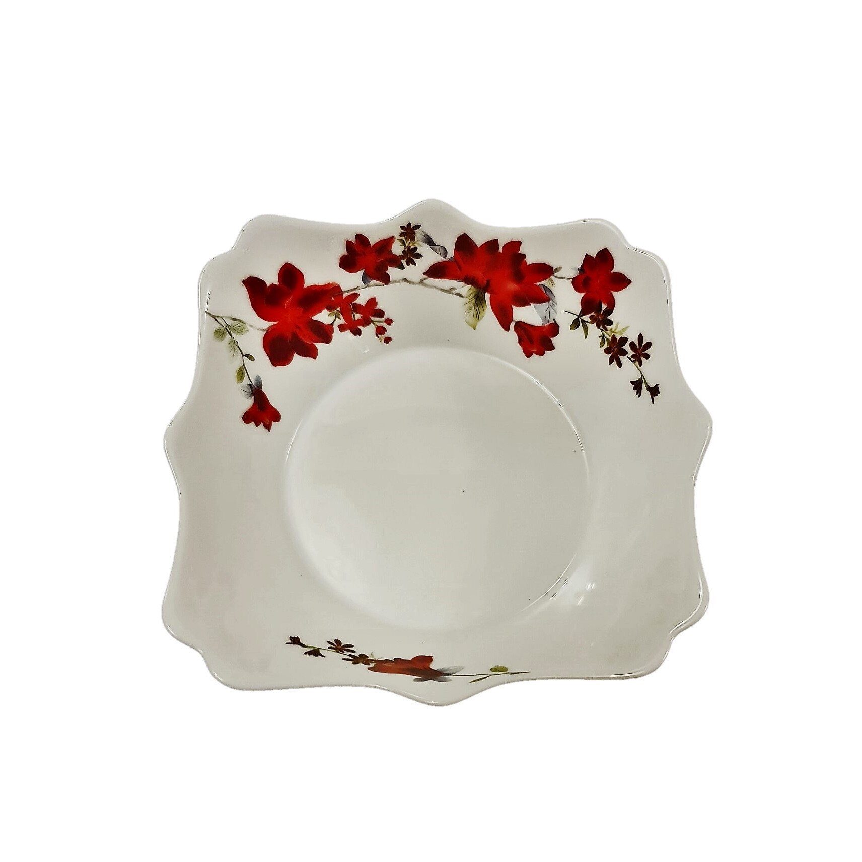 Bol patrat alb,opal ,14cm,model floral