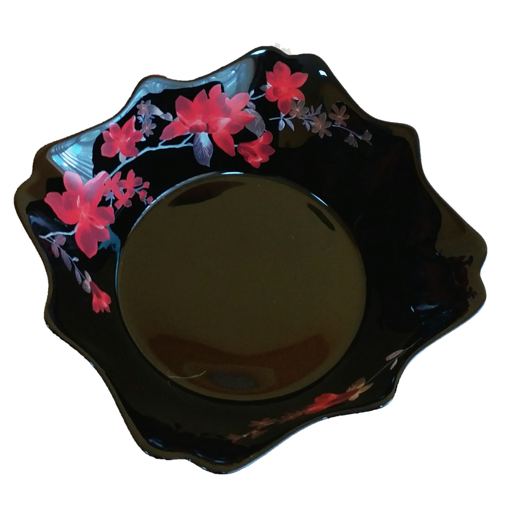 Bol negru cu flori rosii,patrat,opal 16cm