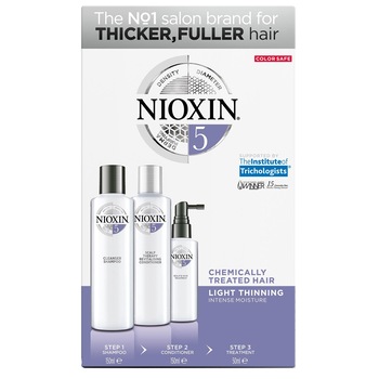 Kit impotriva caderii parului Nioxin System 5: Sampon, 150 ml + Balsam, 150 ml + Tratament leave-in, 50 ml Kit impotriva caderii parului Nioxin System 5: Sampon, 150 ml + Balsam, 150 ml + Tratament leave-in, 50 ml