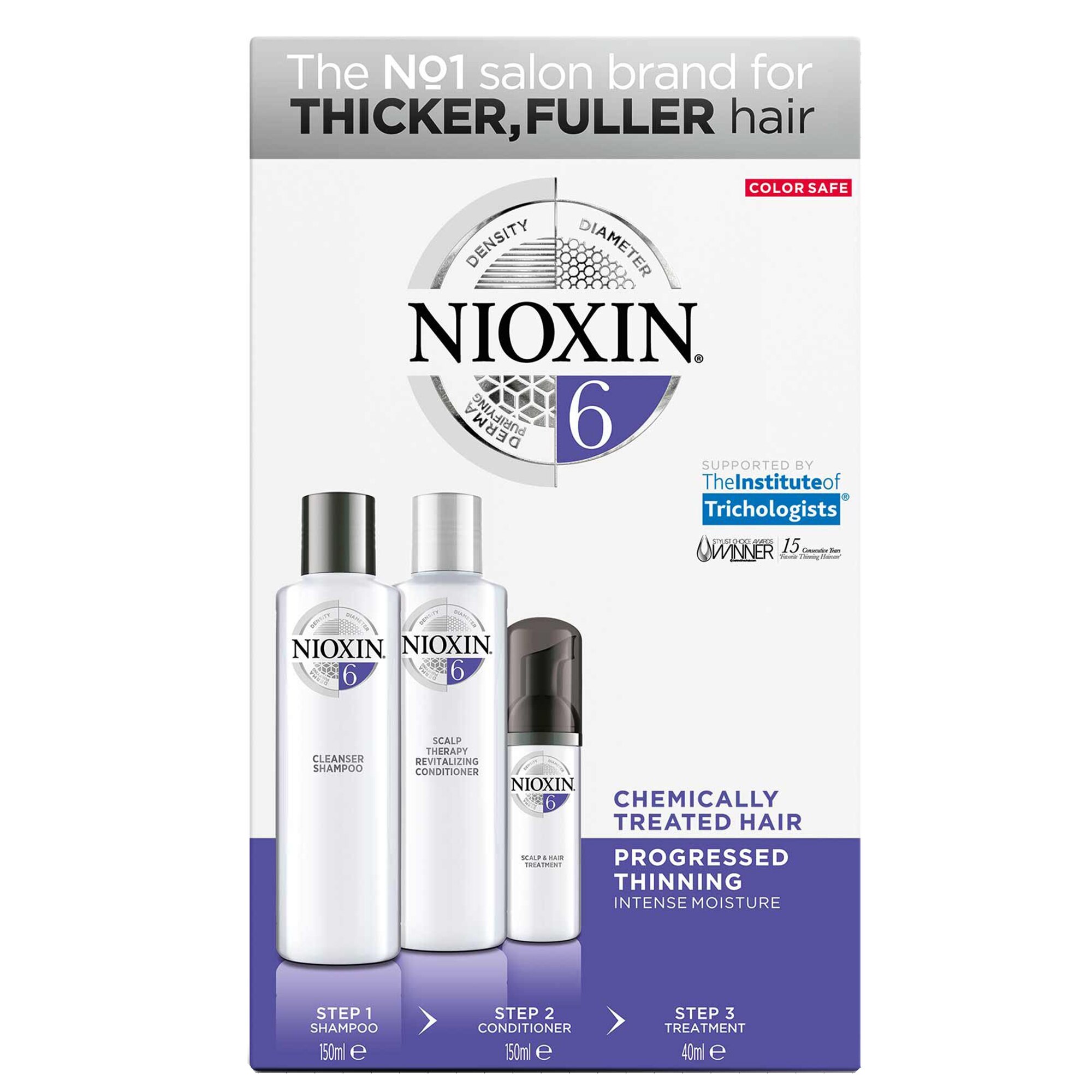 Kit impotriva caderii parului Nioxin System 6: Sampon, 150 ml + Balsam, 150 ml + Tratament, 40 ml