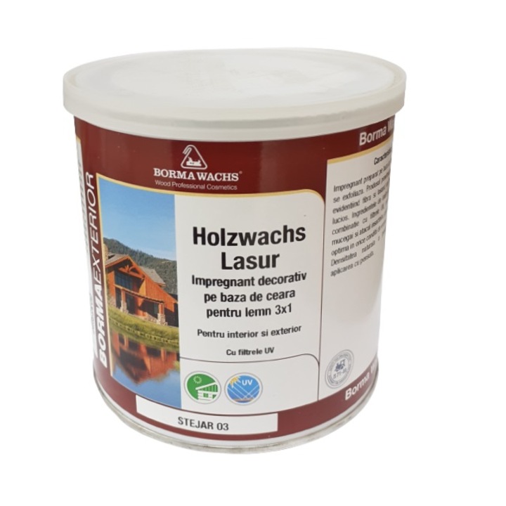 Impregnant decorativ pe baza de ceara pentru lemn, Borma Wachs, Holzwachs Lasur, culoare Stejar, 750 ml