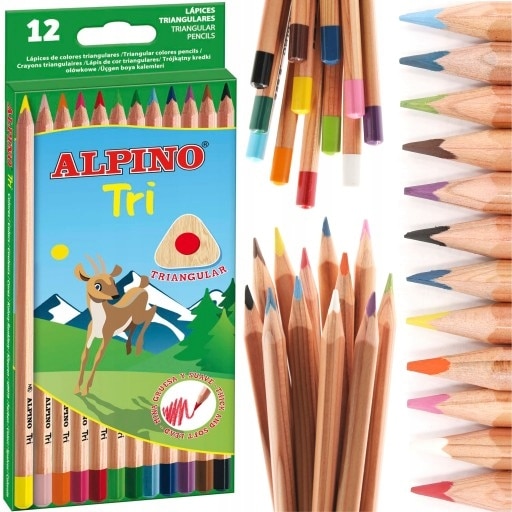Set 12 creioane colorate triunghiulare Alpino, Tri, Multicolor
