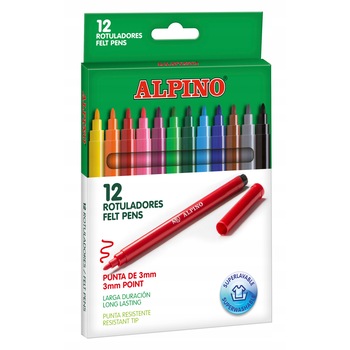 Set carioci cu varf subtire Alpino, 12 culori diferite, Super lucioase Set carioci cu varf subtire Alpino, 12 culori diferite, Super lucioase