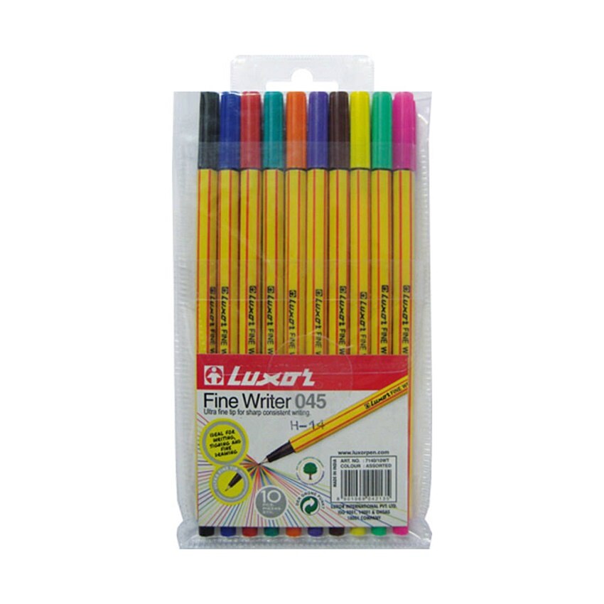 Set 10 culori fineliner Luxor Fine Writer 0.45 mm