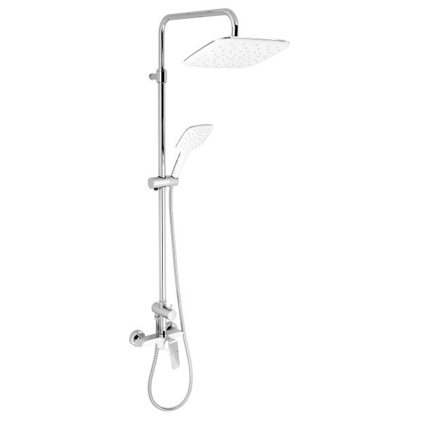 Baterie dus cu set dus fix si para dus mobila, Ferro Tina White, set 2 in 1, crom