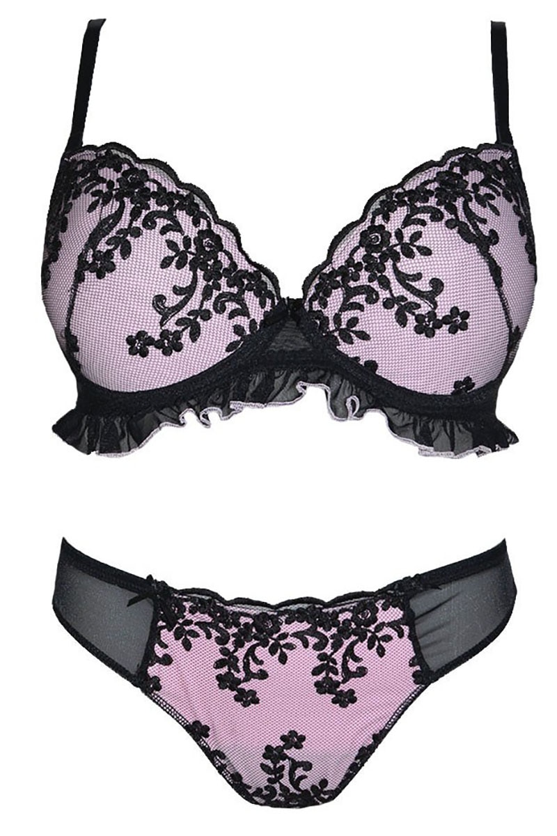 Set lenjerie intima dama Venerastyle, Karina 550/1284, Negru/Roz, 80B EU
