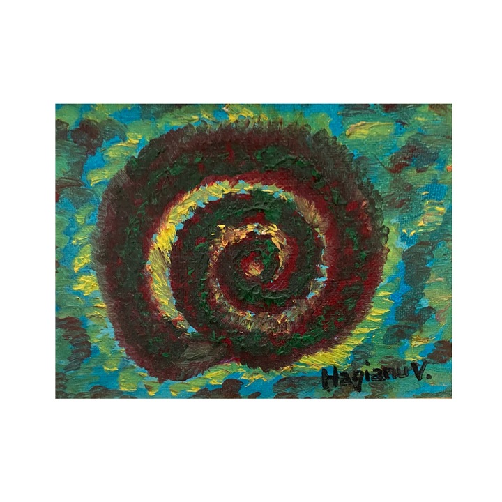 Tablou pictat manual, Viorica Hagianu, Calea Lactee, pictura in ulei pe panel panzat, semnata de artist, 18x13 cm