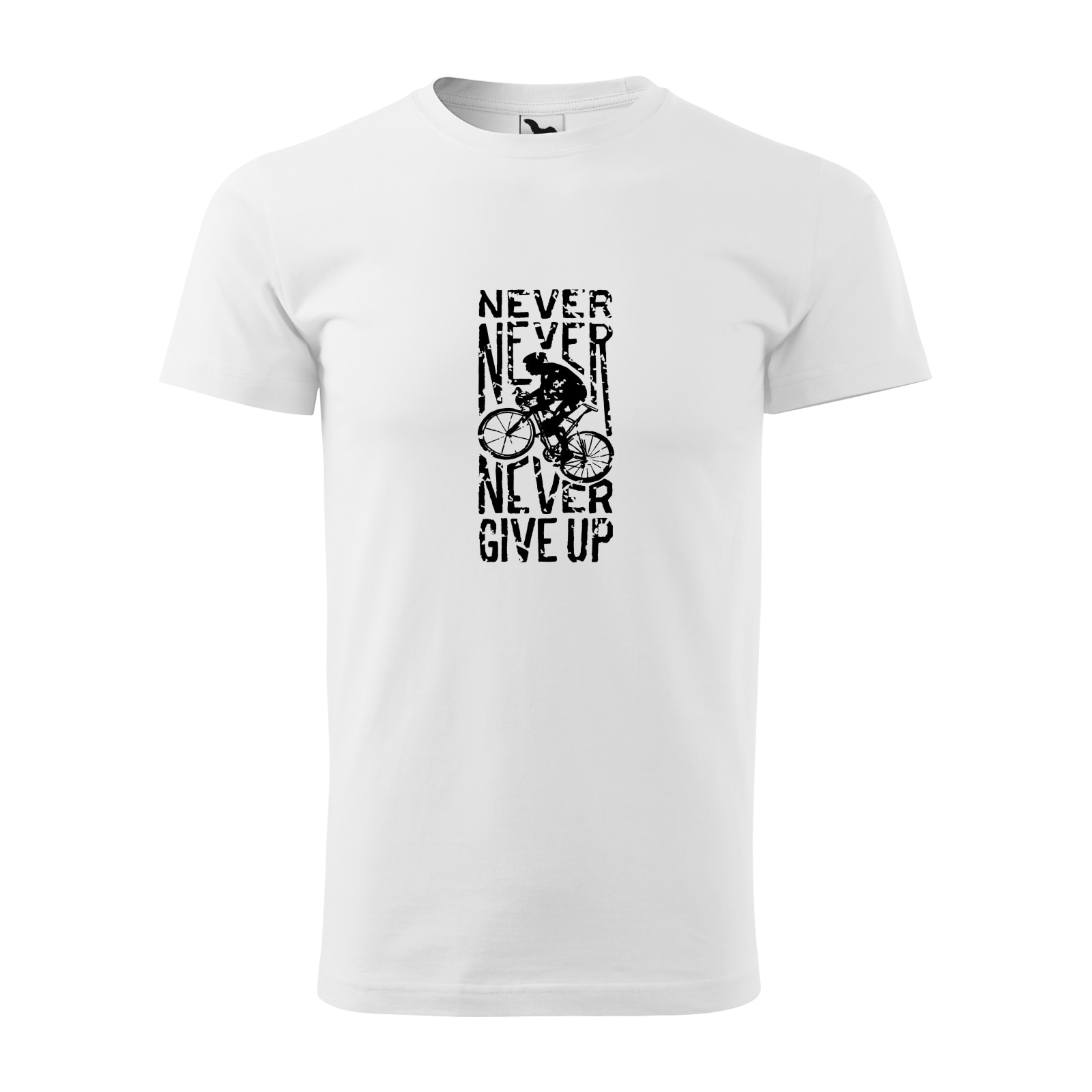 Tricou alb barbati, idee de cadou, pentru biciclisti, Never Give Up, marime L