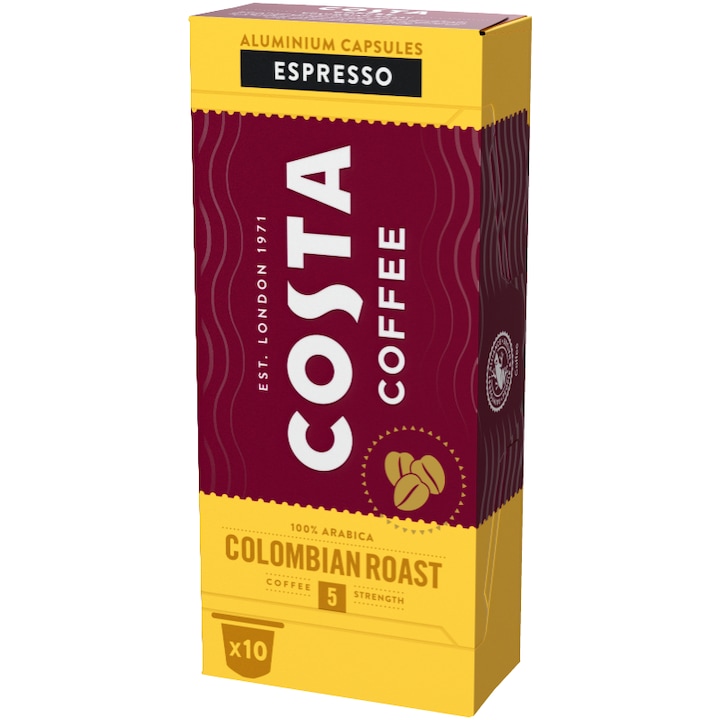 Capsule cafea Costa Colombia Espresso, compatibil Nespresso, 10 capsule, 57g