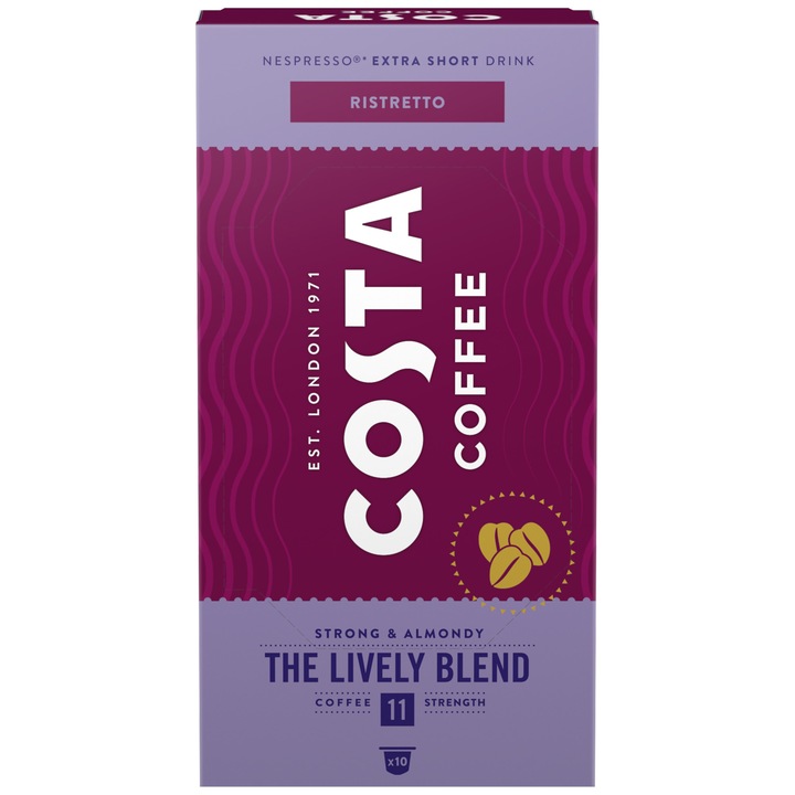 Капсули Costa Lively Blend Ristretto, Съвместими с Nespresso, 10 капсули, 57 г