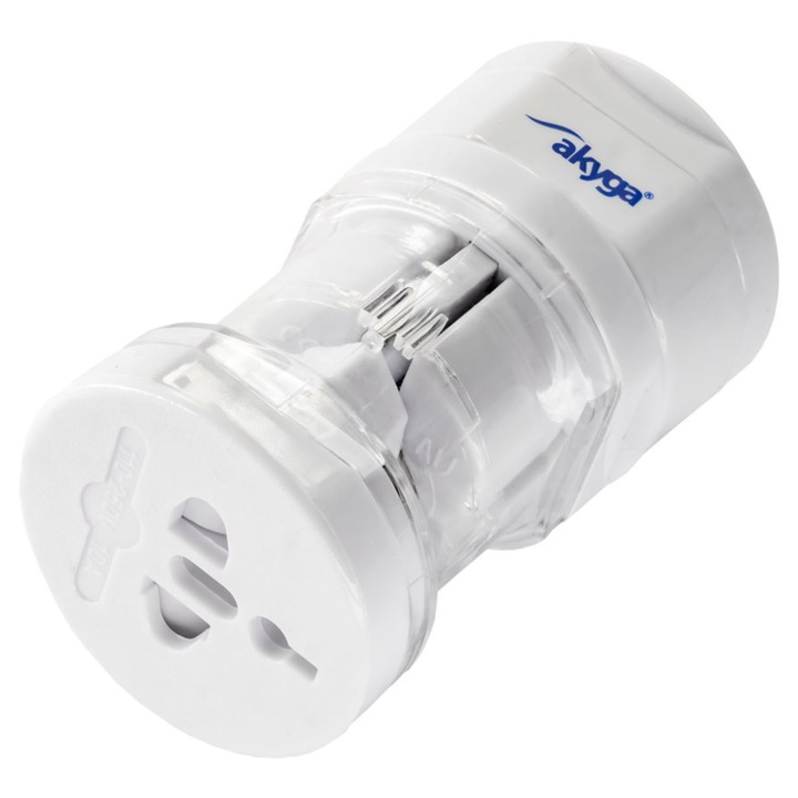 Univerzális adapter, Akyga AK-AD-61, USA, AU, UK, EU aljzathoz, 250V, 10A, fehér