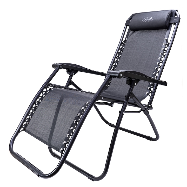 PNI SZL250 Relax összecsukható és állítható szék fejtámlával, kerthez, medencéhez vagy teraszhoz, fekete