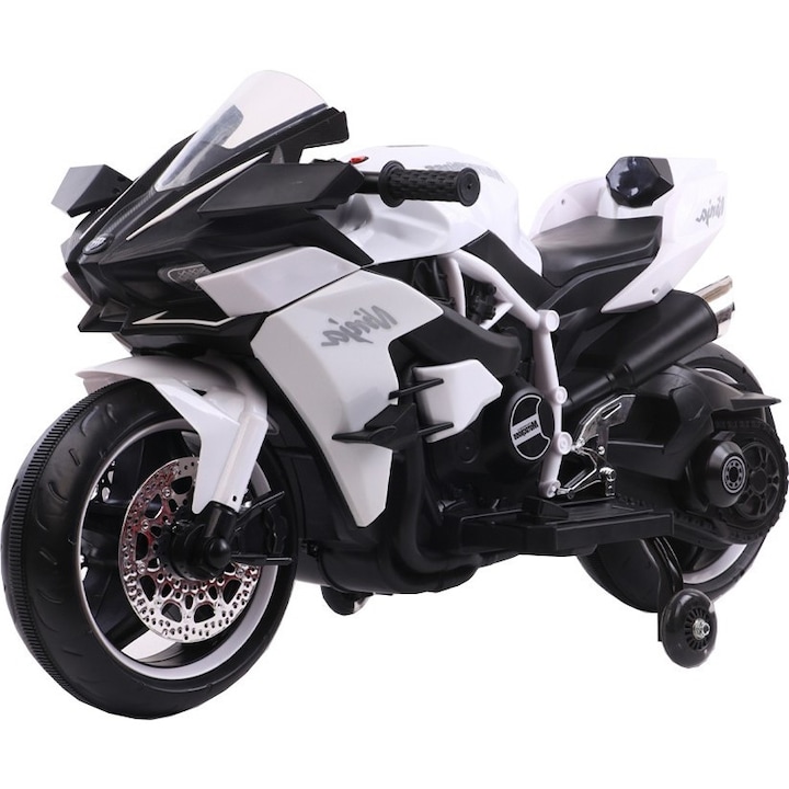 NOVOKIDS Ninja Premium Motocross Elektromos gyerek motor, akkumulátorral, sebességadás a markolattal, 3-8 éveseknek, 30 kg teherbírás, hangokkal és LED lámpákkal, Bluetooth, segédkerekekkel, fehér