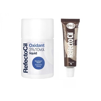 Kit vopsire gene si sprancene, Refectocil, Vopsea Nr.3 maro 15ml si Oxidant Lichid 100ml Kit vopsire gene si sprancene, Refectocil, Vopsea Nr.3 maro 15ml si Oxidant Lichid 100ml