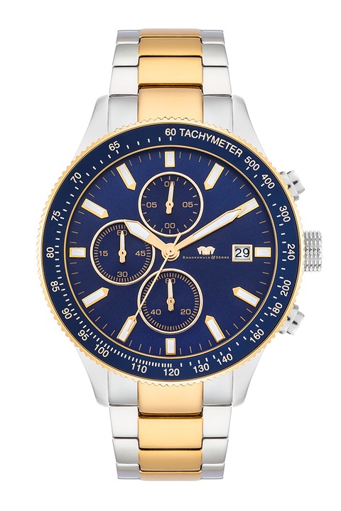 Rhodenwald & Söhne, Ceas cronograf din otel inoxidabil, Argintiu/Auriu/Bleumarin