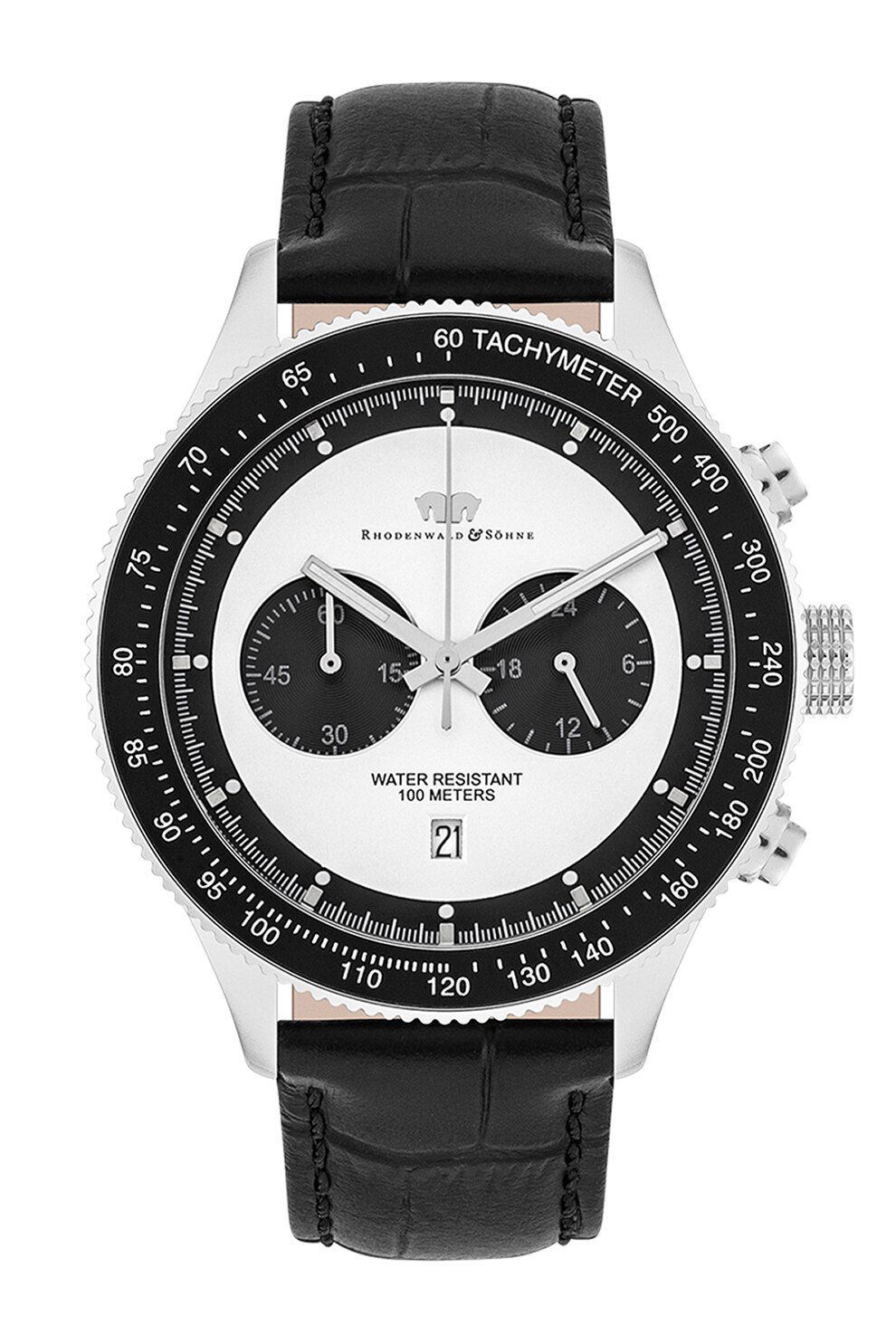Rhodenwald & Söhne, Ceas cu functii multiple si curea de piele, Negru/Argintiu