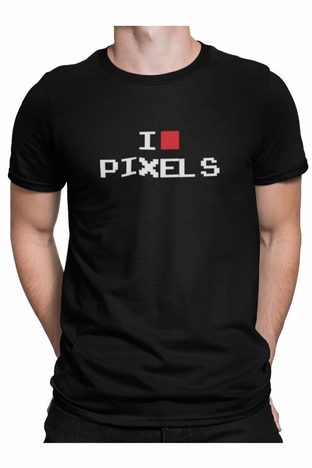 Tricou pentru baieti fotografi personalizat cu mesajul Iubesc pixelii, cadou inedit pentru prieteni fotografi, Priti Global, Negru