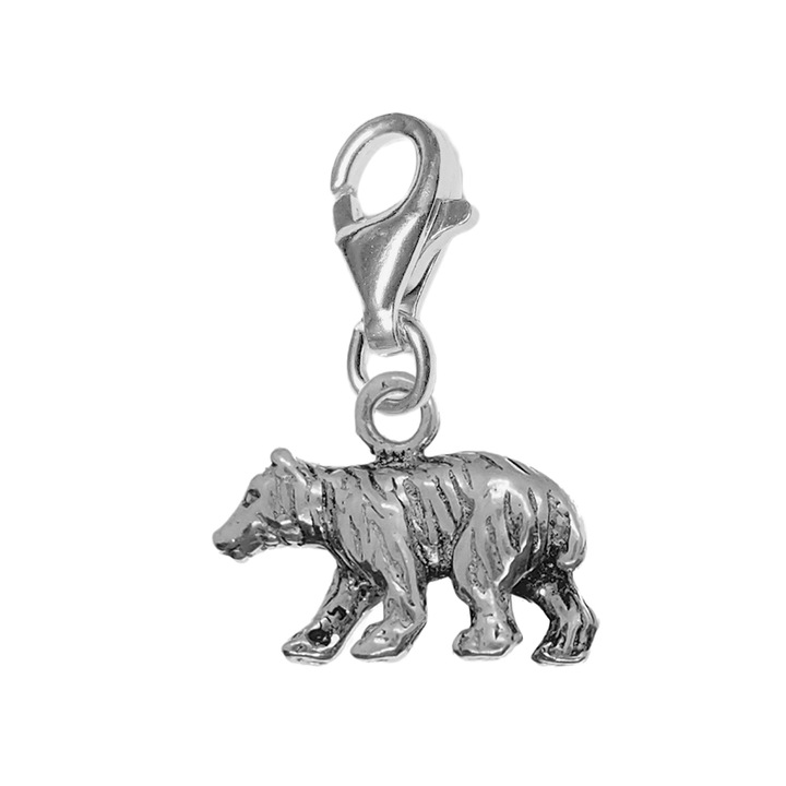 Dras karabiner kapcsos medál, ezüst, medve