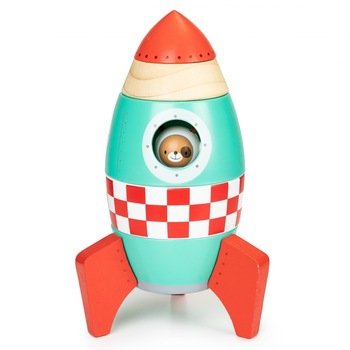 Racheta din Lemn, Ecotoys, 6 Piese + Cosmonaut Racheta din Lemn, Ecotoys, 6 Piese + Cosmonaut