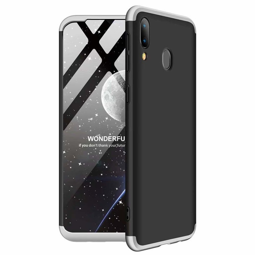 Husa protectie 360° (fata+spate) pentru Samsung Galaxy A40, GKK, Policarbonat, Negru/Argintiu