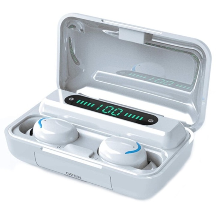 TWS безжични Bluetooth F9 слушалки, универсална съвместимост, бели