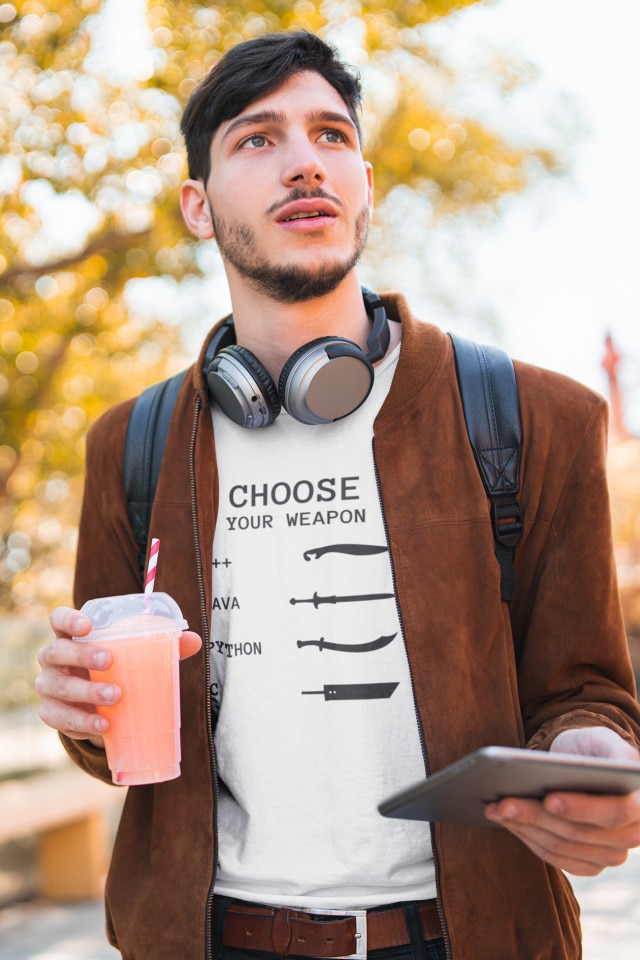 Персонализирана тениска за момче "Choose Your Weapon C++, Java, Python ...