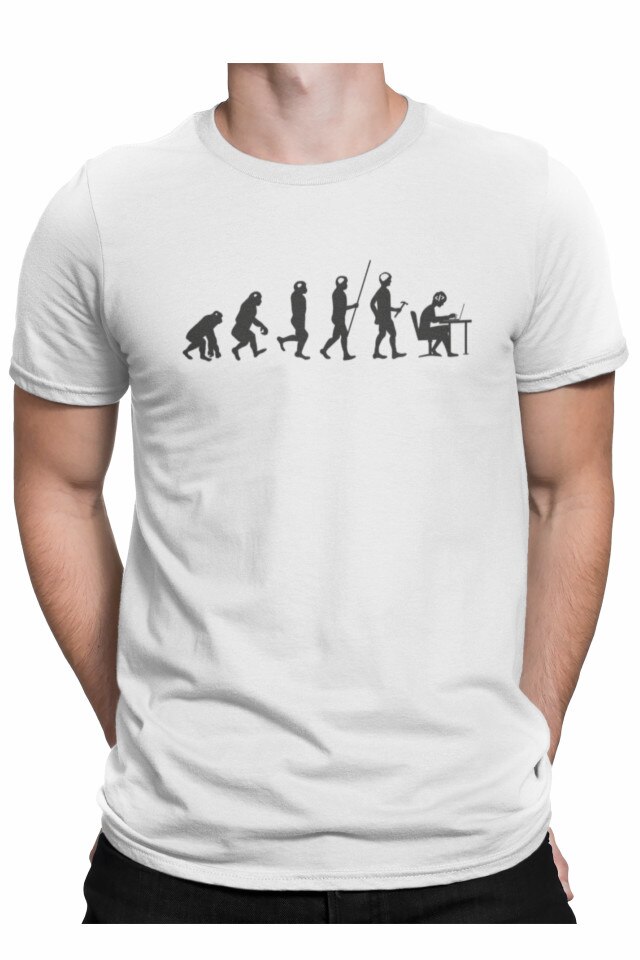 Tricou personalizat pentru baieti cu evolutia omului, de la un om preistoric, la un om cult, Priti Global, Alb
