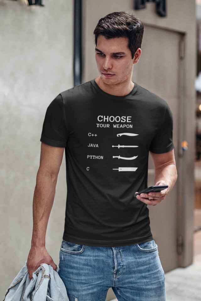 Персонализирана тениска за момче „Choose Your Weapon C++, Java, Python ...