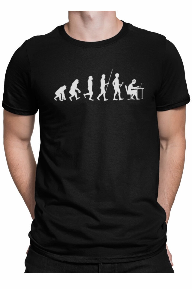 Tricou personalizat pentru baieti cu evolutia omului, de la un om preistoric, la un om cult, Priti Global, Negru