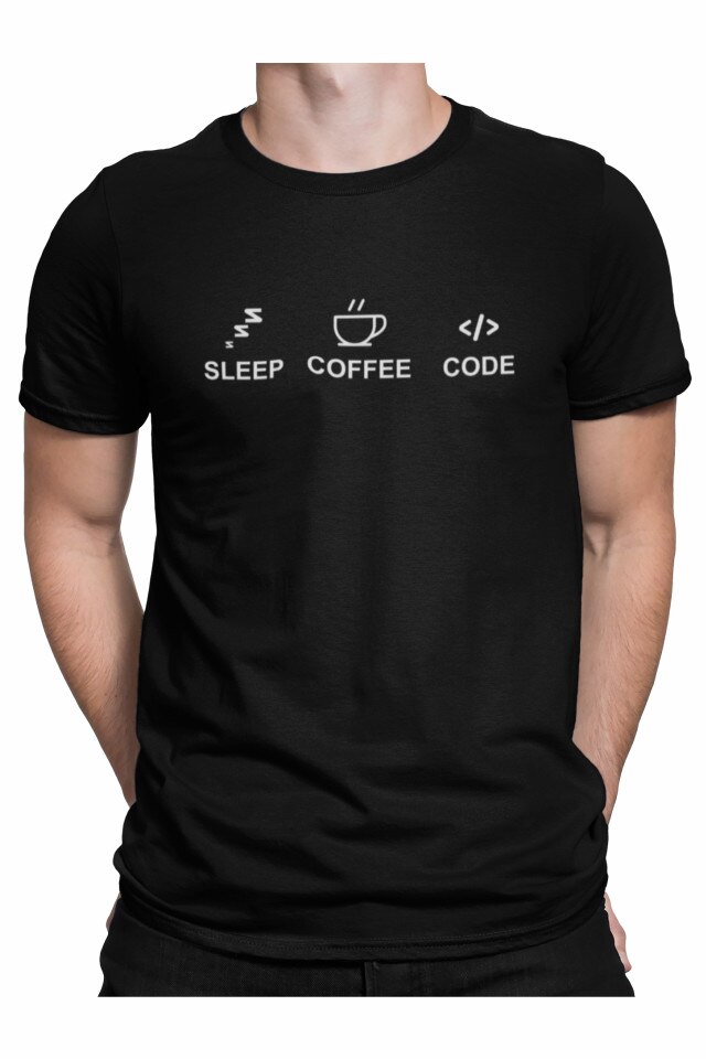 Tricou personalizat pentru barbati programatori cu mesajul Somn Cafea Cod, Priti Global, Negru