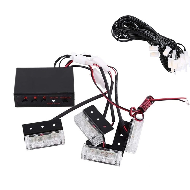 Комплект от 4 строб лампи, 12v, Оранжева светлина, 3 комплекта светлини