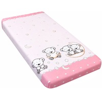 Cearsaf cu elastic Ursuletul pe semiluna roz in patut 120 x 60 cm