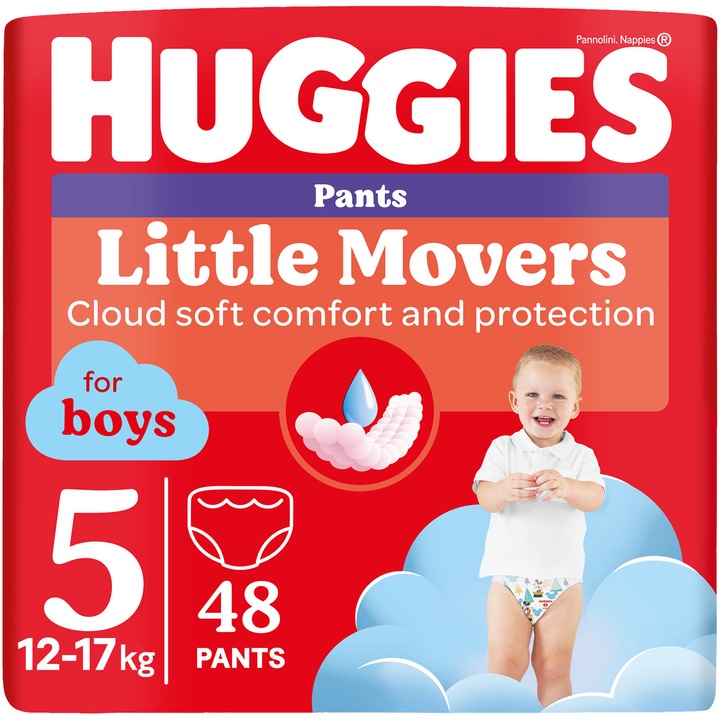 Пелени-гащички Huggies Little Movers 5, Boy, 12-17 кг, 48 броя