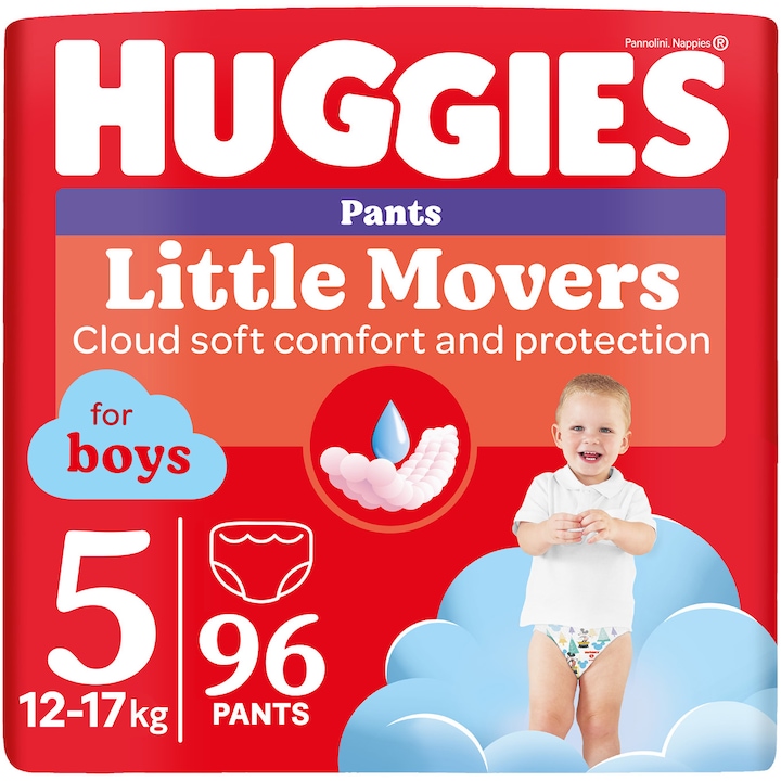 Пелени-гащички Huggies Little Movers 5, Boy, 12-17 кг, 96 броя