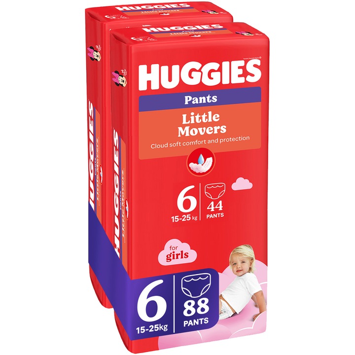 Комплект Пелени-гащички Huggies Little Movers 6, 15-25 кг, 88 броя