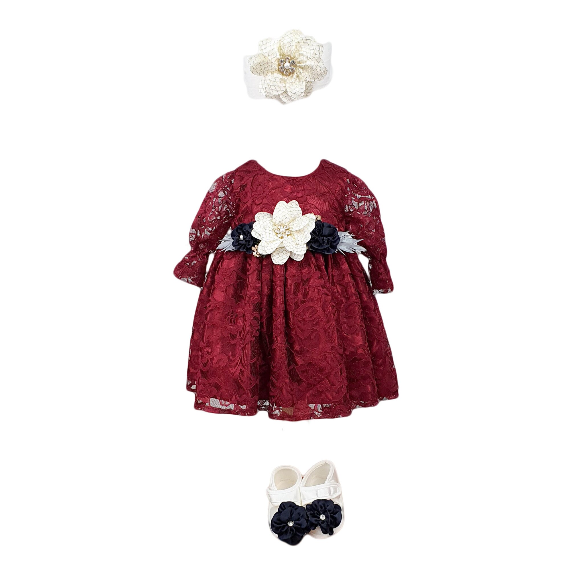 Rochie botez, model Rozelia, din dantela grena, varsta 3-6 luni