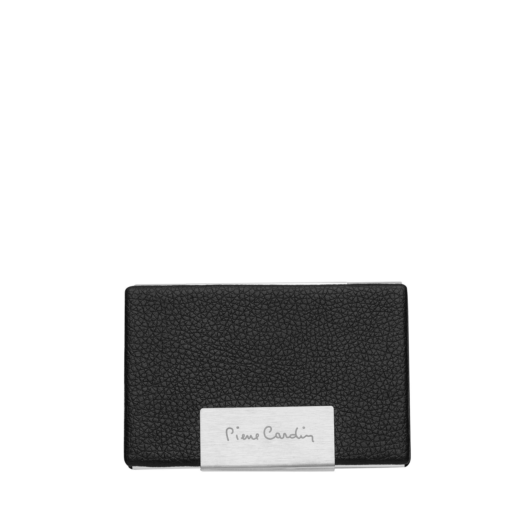 Husa carti de vizita, Pierre Cardin, piele naturala, Negru, 96x65x13mm