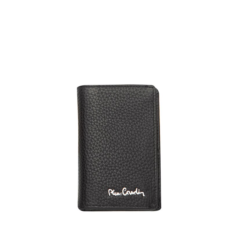 Husa carti de vizita, Pierre Cardin, Piele naturala, Negru, 11x7,5cm