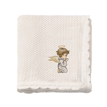 Paturica tricotata bebe, LWS, bumbac, brodata, model Ingeras, 70x90 cm Paturica tricotata bebe, LWS, bumbac, brodata, model Ingeras, 70x90 cm