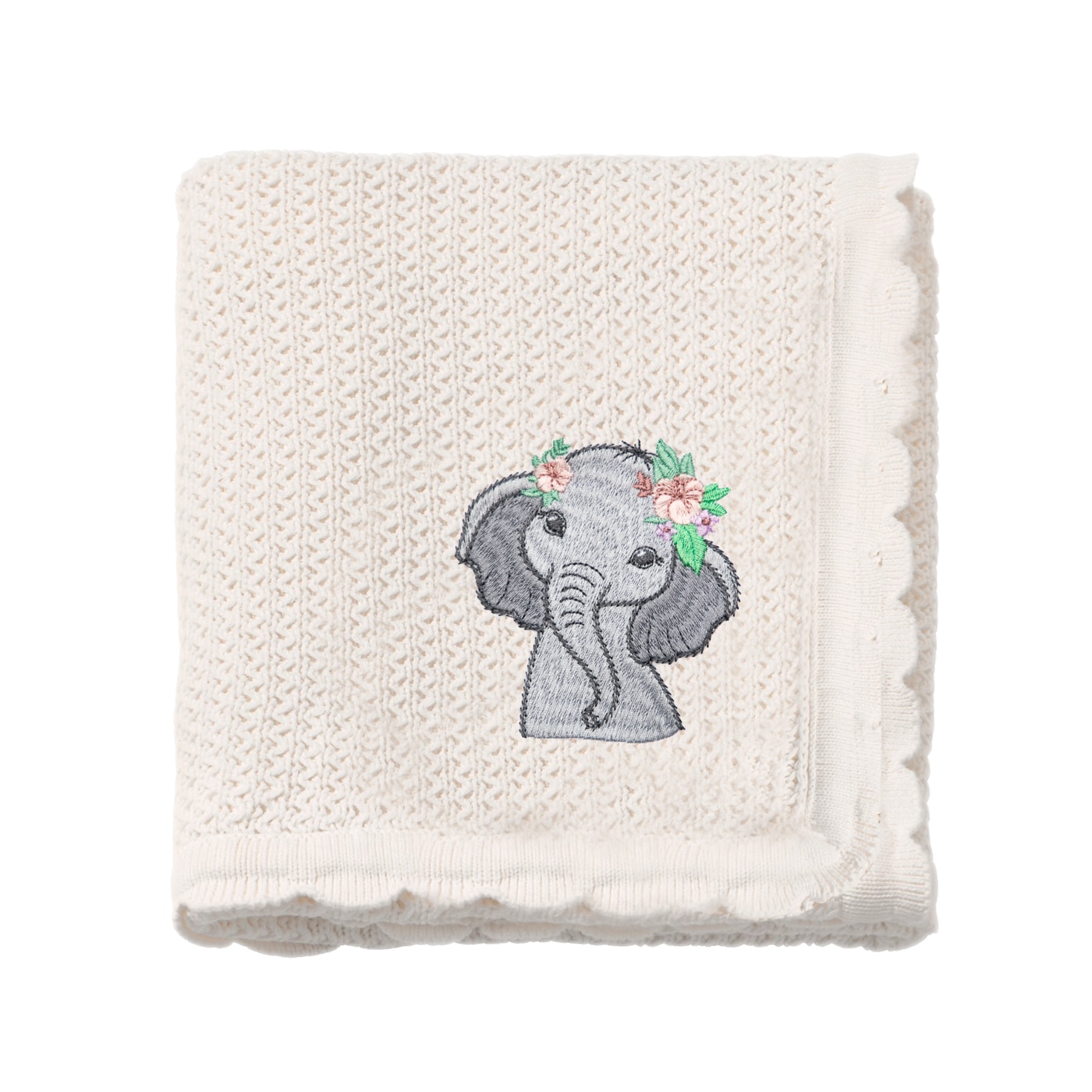 Paturica tricotata bebe, LWS, bumbac, brodata, model Domnisoara elefantica, 70x90 cm