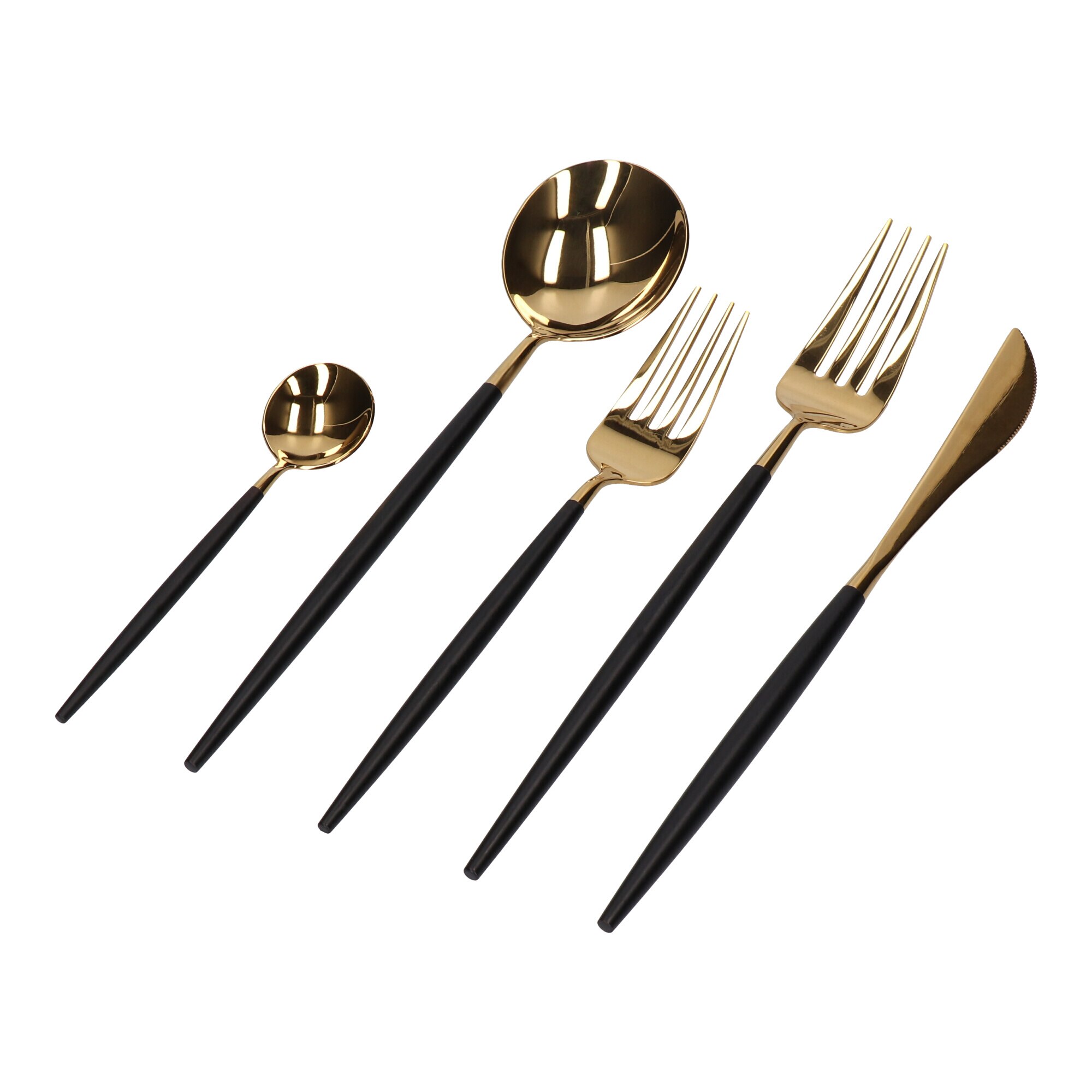 Set de tacamuri portugheze 5 piese negru-auriu lucios, 13,1-22,5 cm