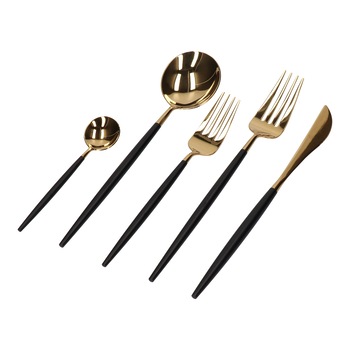Set de tacamuri portugheze 5 piese negru-auriu lucios, 13,1-22,5 cm Set de tacamuri portugheze 5 piese negru-auriu lucios, 13,1-22,5 cm